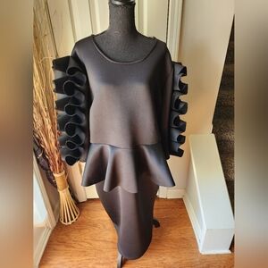 Black Embellished Peplum Cocktail Dress